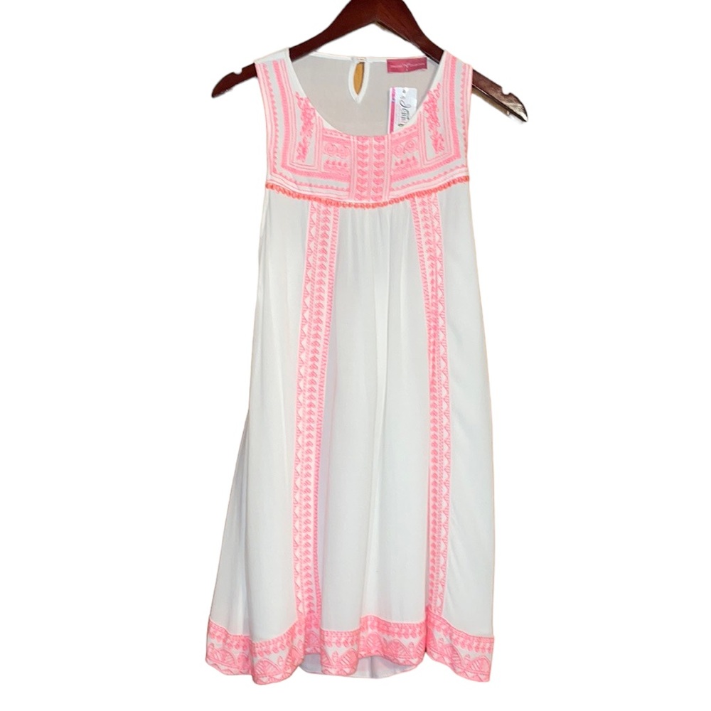 •JENNIFERS COLLECTION•NWT WHITE/PINK EMBROIDERY DRESS WITH OPEN BACK SIZE SMALL
